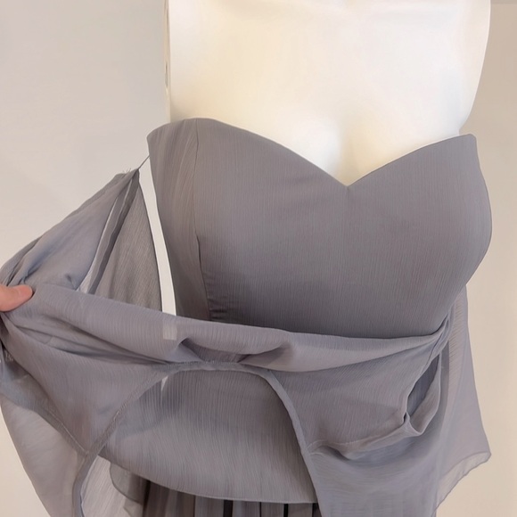 NWT SAMPLE LELA ROSE LR222 size 14 Gray Crinkle Chiffon PRISTINE - Picture 8 of 9